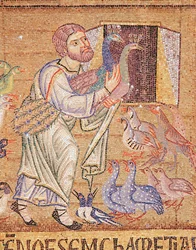 The Flood, from the Atrium, detail of Noah putting peacocks on the ark